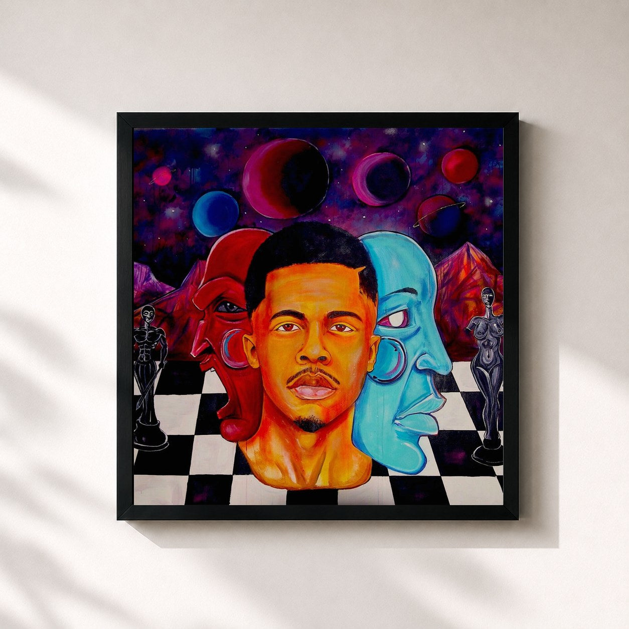 #noir Tableau carré de l'album 11 de Johnny Rain, cadre noir 32x32 cm