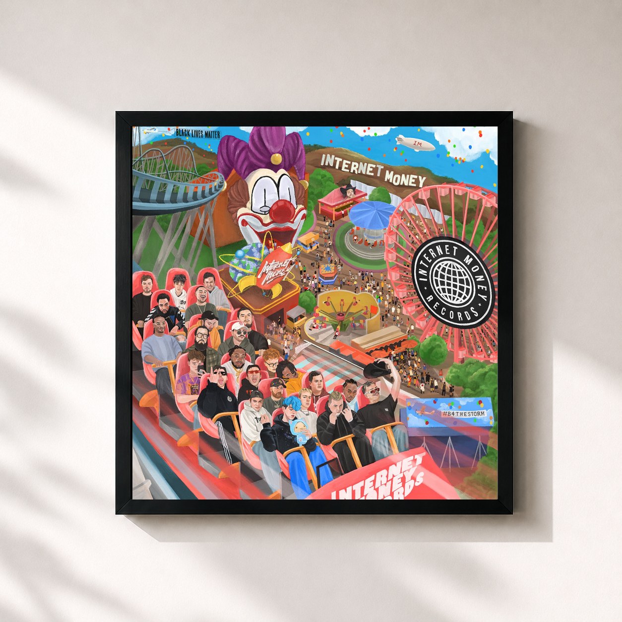 #noir Tableau carré de l'album B4 The Storm de Internet money, cadre noir 32x32 cm
