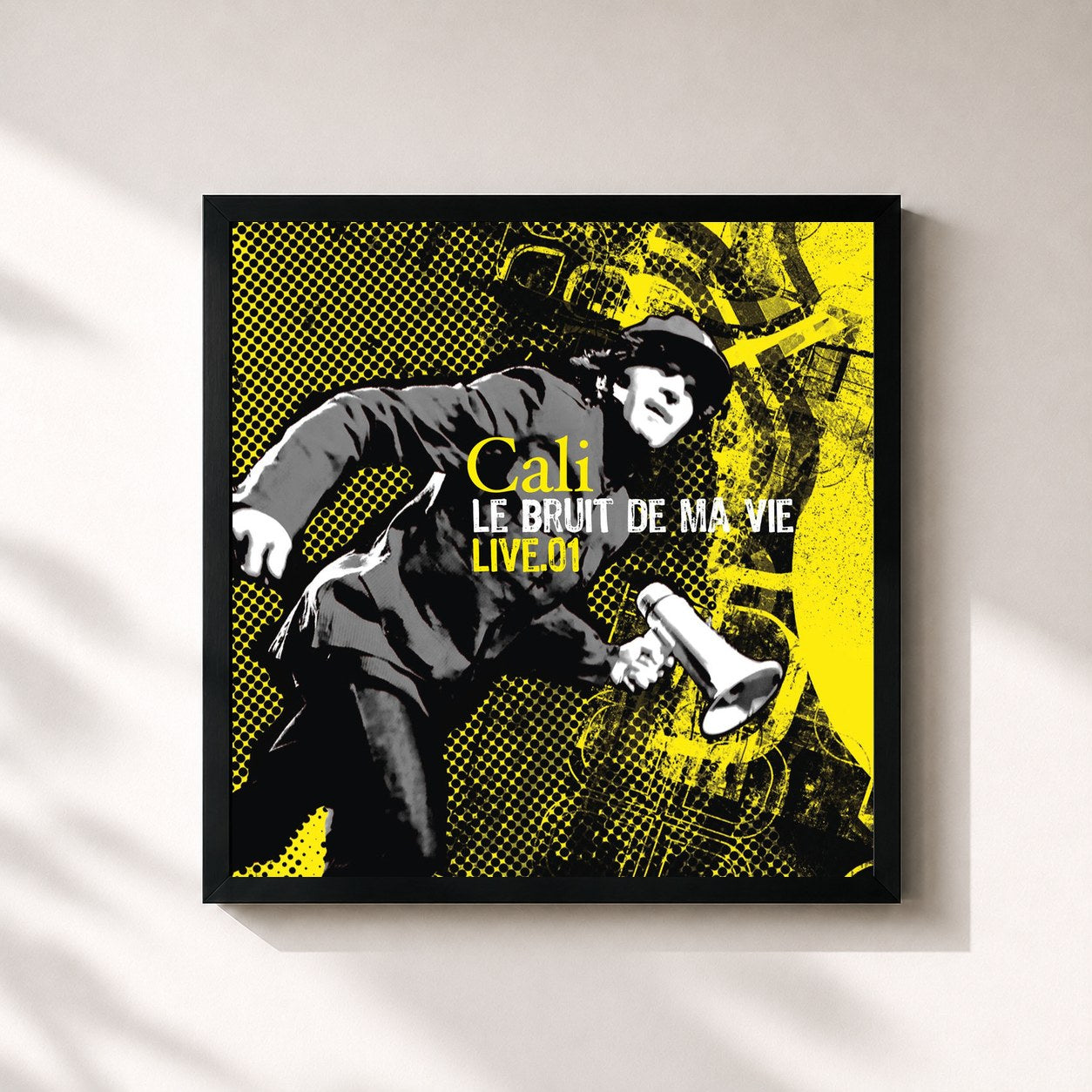 #noir Tableau carré de l'album Le bruit de ma vie de Cali, cadre noir 32x32 cm
