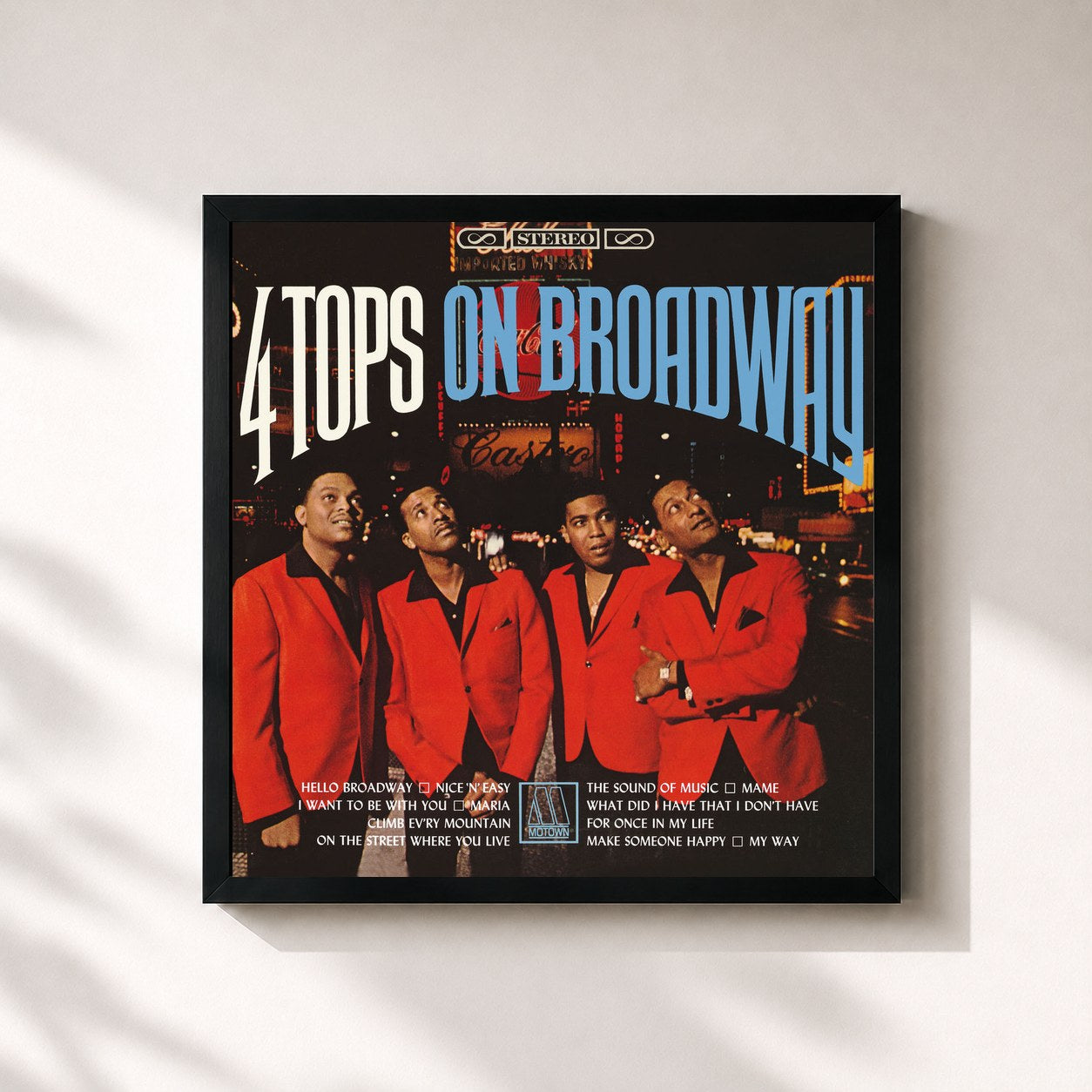 #noir Tableau carré de l'album On Broadway de Four Tops, cadre noir 32x32 cm