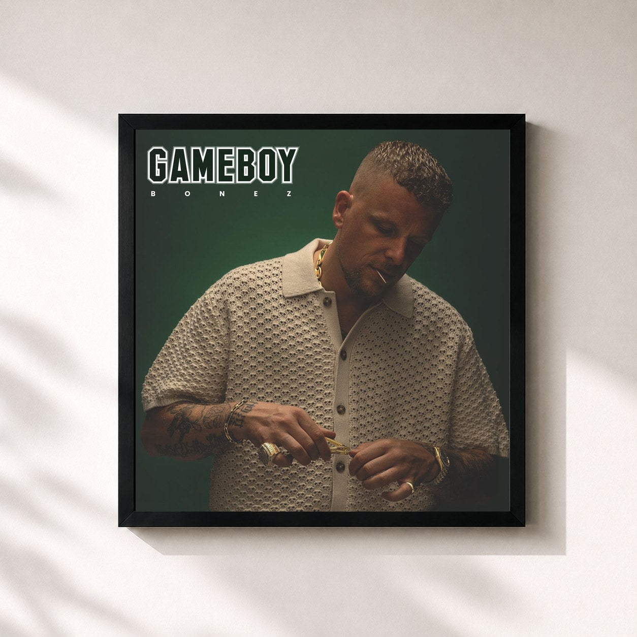 #noir Tableau carré de l'album GAMEBOY de Bonez MC, cadre noir 32x32 cm
