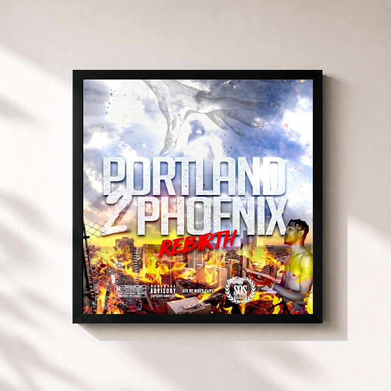 #noir Tableau carré de l'album Portland 2: Phoenix Rebirth de Meekz, cadre noir 32x32 cm