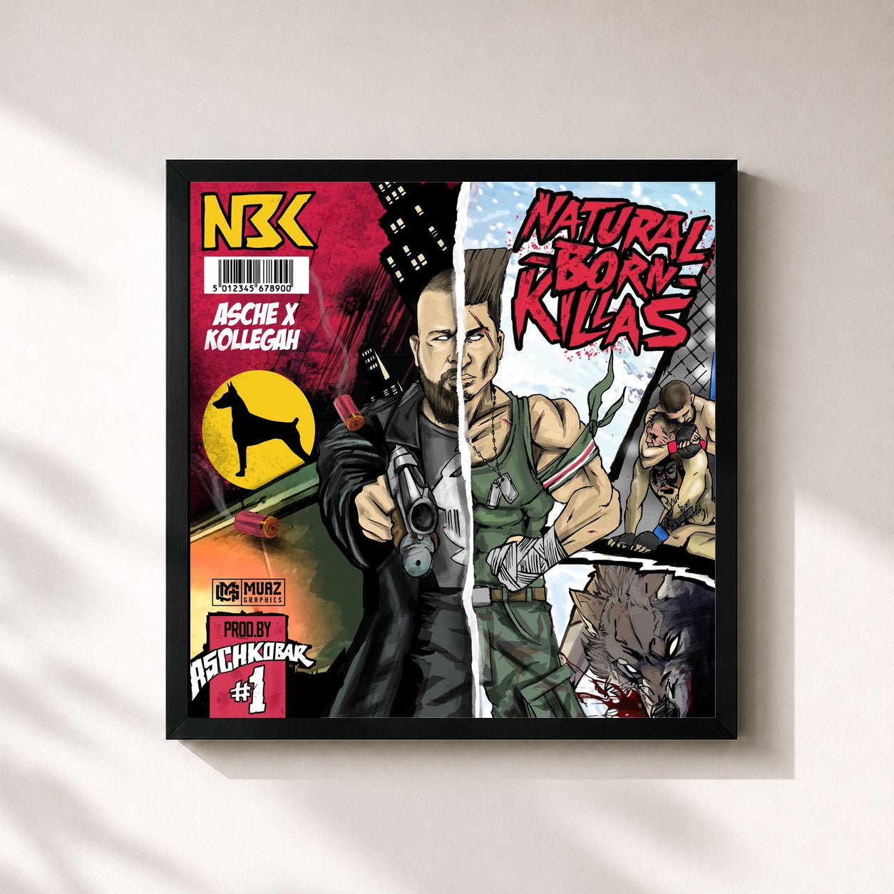 #noir Tableau carré de l'album Natural Born Killas de Asche, cadre noir 32x32 cm
