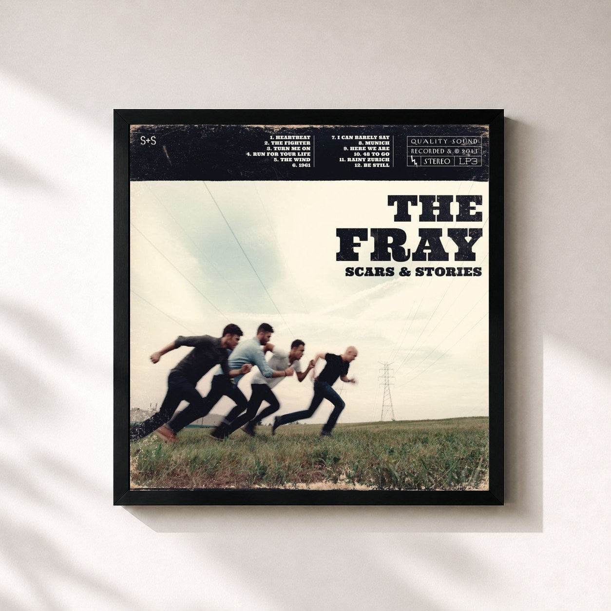 #noir Tableau carré de l'album Scars & Stories de The Fray, cadre noir 32x32 cm