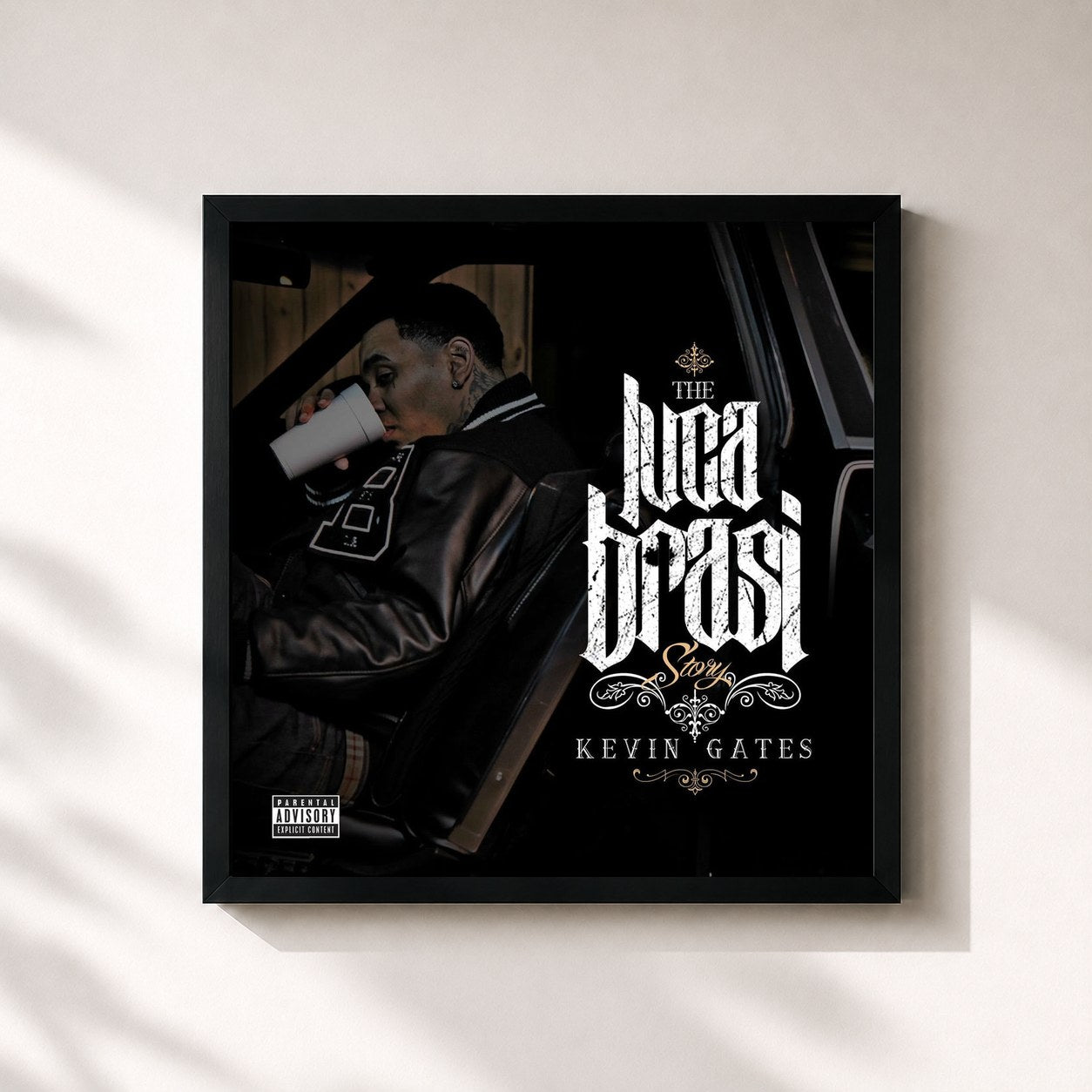 #noir Tableau carré de l'album Luca Brasi Story de Kevin Gates, cadre noir 32x32 cm