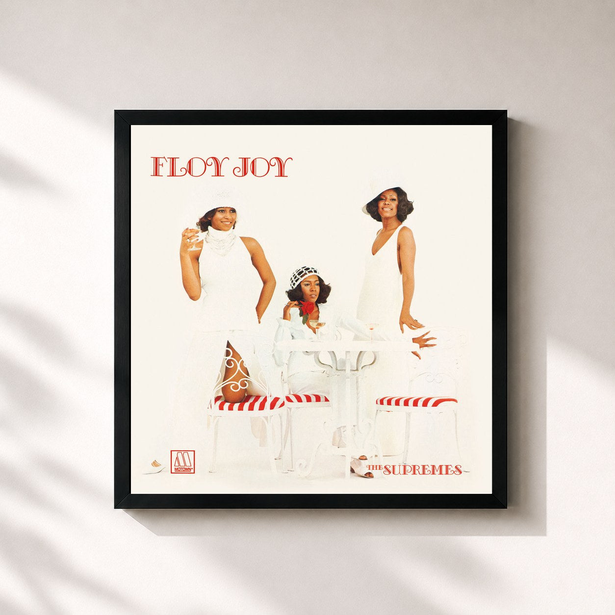 #noir Tableau carré de l'album Floy Joy de The Supremes, cadre noir 32x32 cm