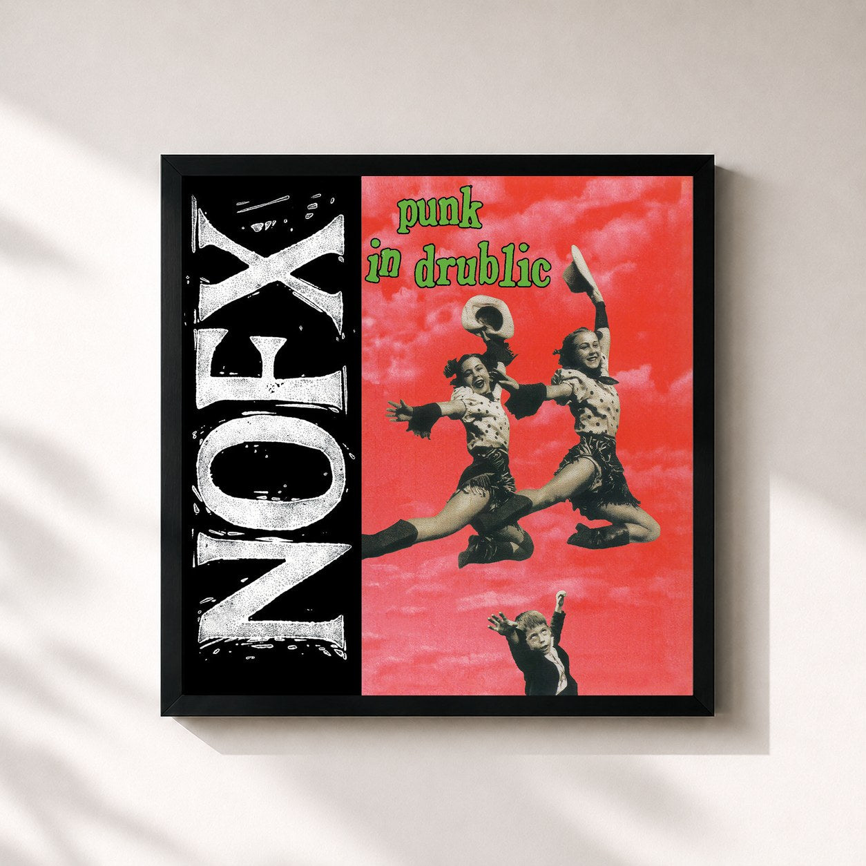 #noir Tableau carré de l'album Punk In Drublic de NOFX, cadre noir 32x32 cm