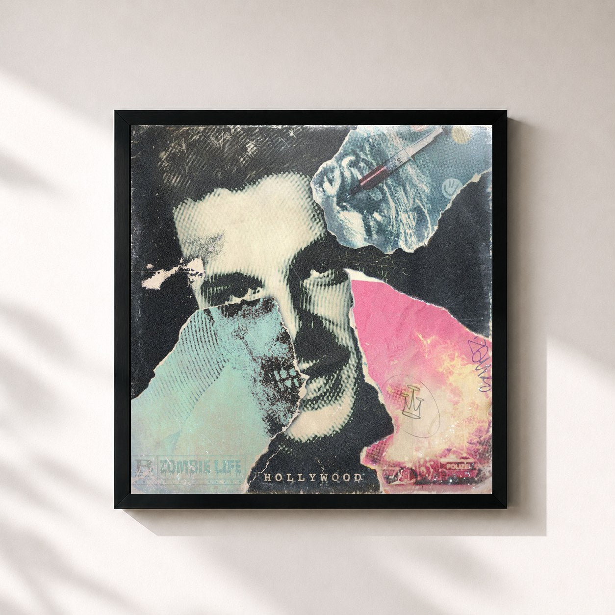 #noir Tableau carré de l'album Hollywood de Bonez MC, cadre noir 32x32 cm