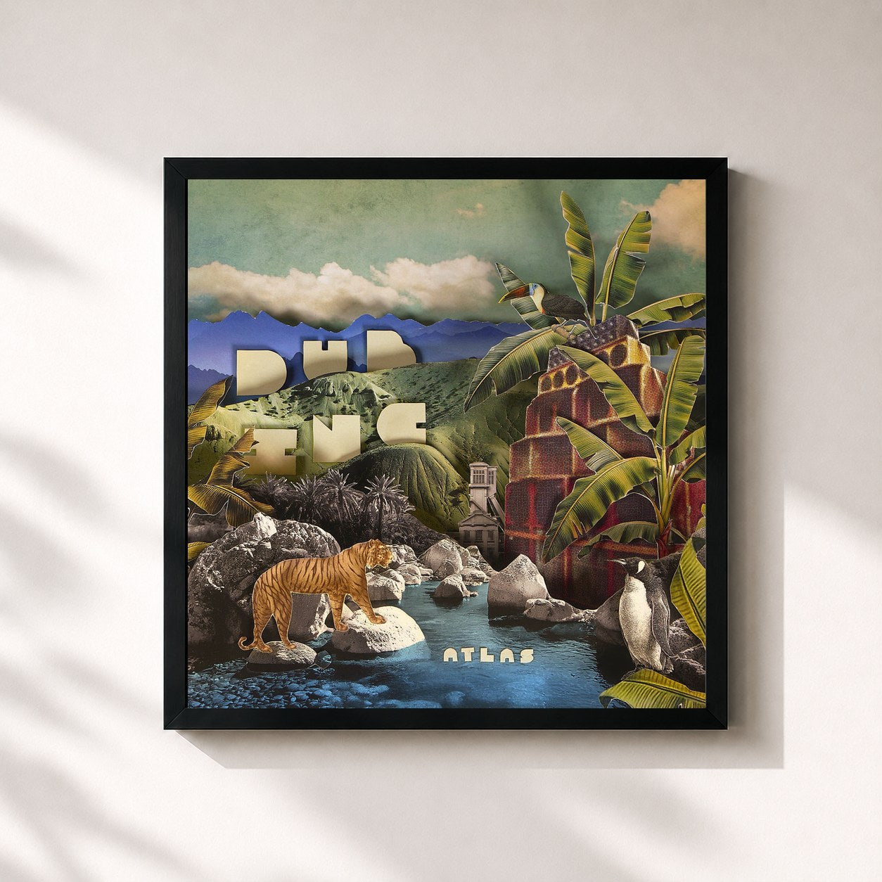 #noir Tableau carré de l'album Atlas de Dub Inc, cadre noir 32x32 cm