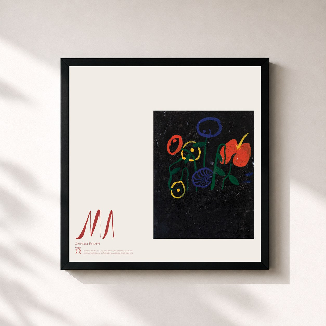 #noir Tableau carré de l'album Ma de Devendra Banhart, cadre noir 32x32 cm