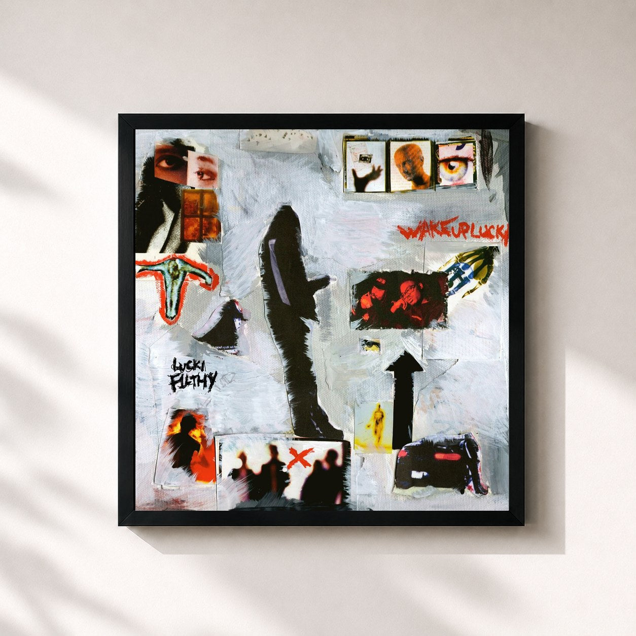 #noir Tableau carré de l'album WAKE UP LUCKI de Lucki, cadre noir 32x32 cm