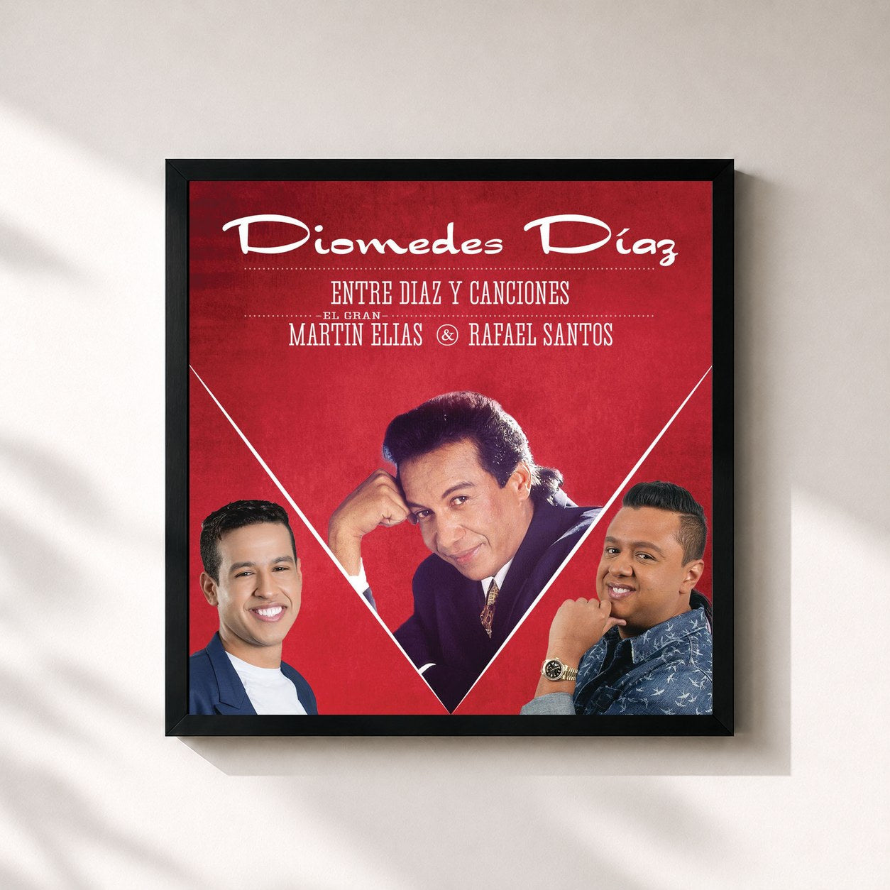 #noir Tableau carré de l'album Entre Diaz y Canciones de Diomedes Diaz, cadre noir 32x32 cm