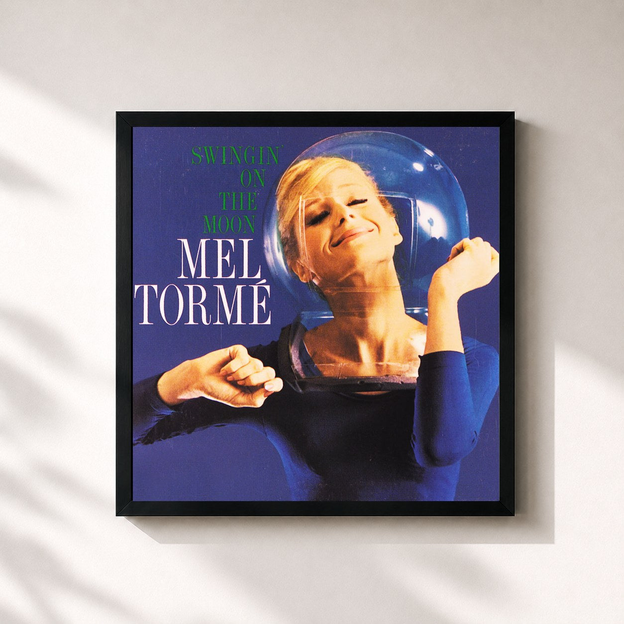 #noir Tableau carré de l'album Swingin' On The Moon de Mel Tormé, cadre noir 32x32 cm