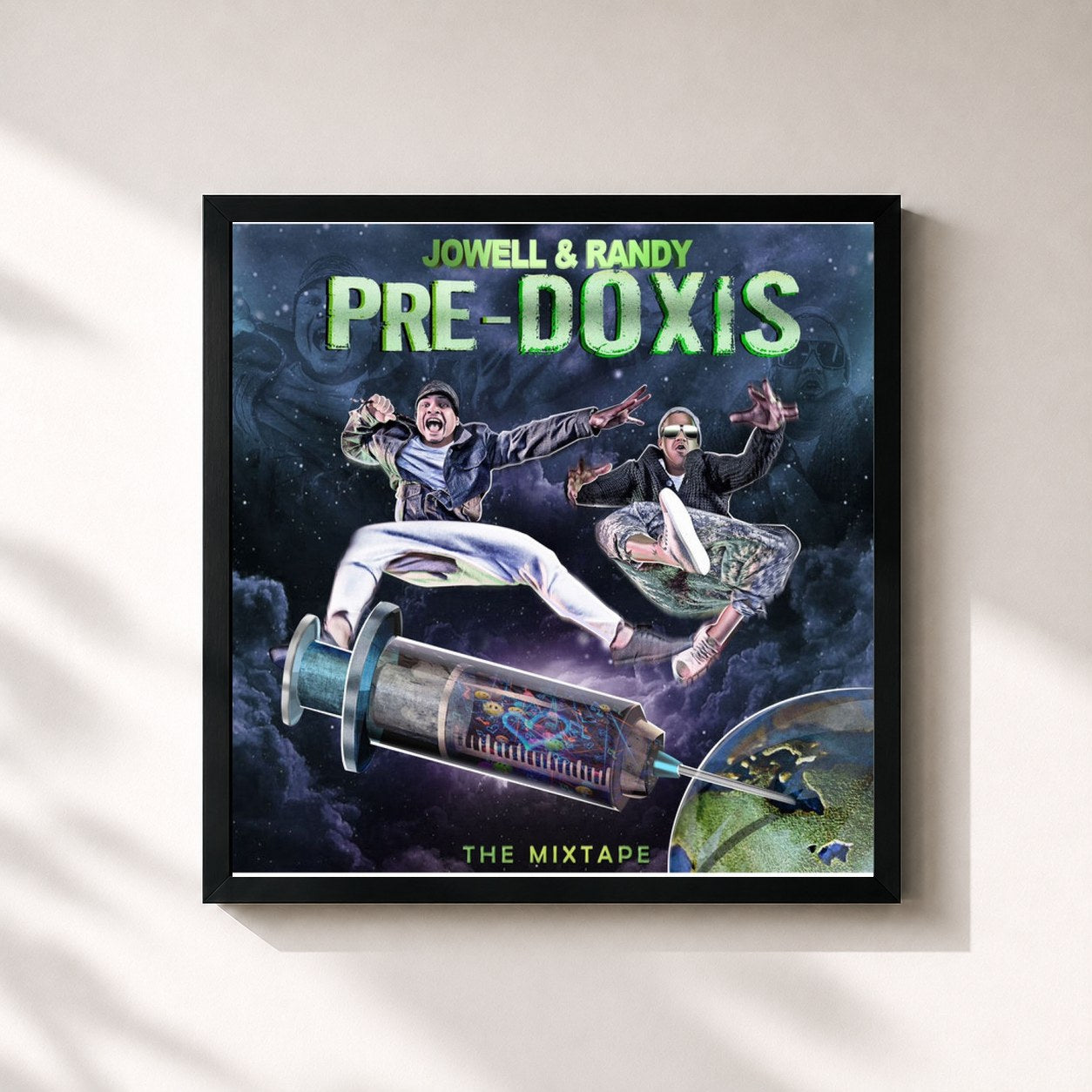 #noir Tableau carré de l'album Pre-Doxis (The Mixtape) de Jowell & Randy, cadre noir 32x32 cm