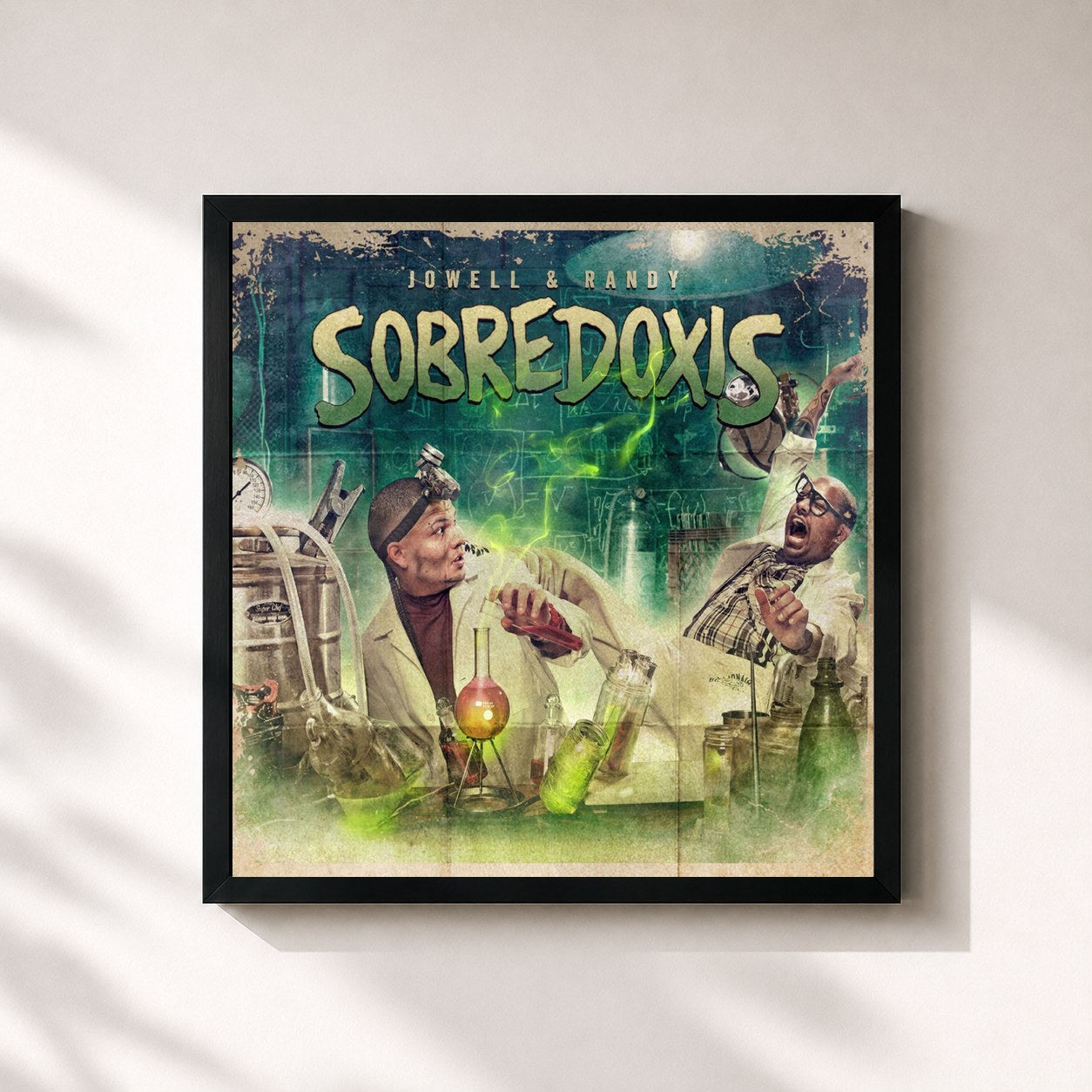 #noir Tableau carré de l'album Sobredoxis de Jowell & Randy, cadre noir 32x32 cm