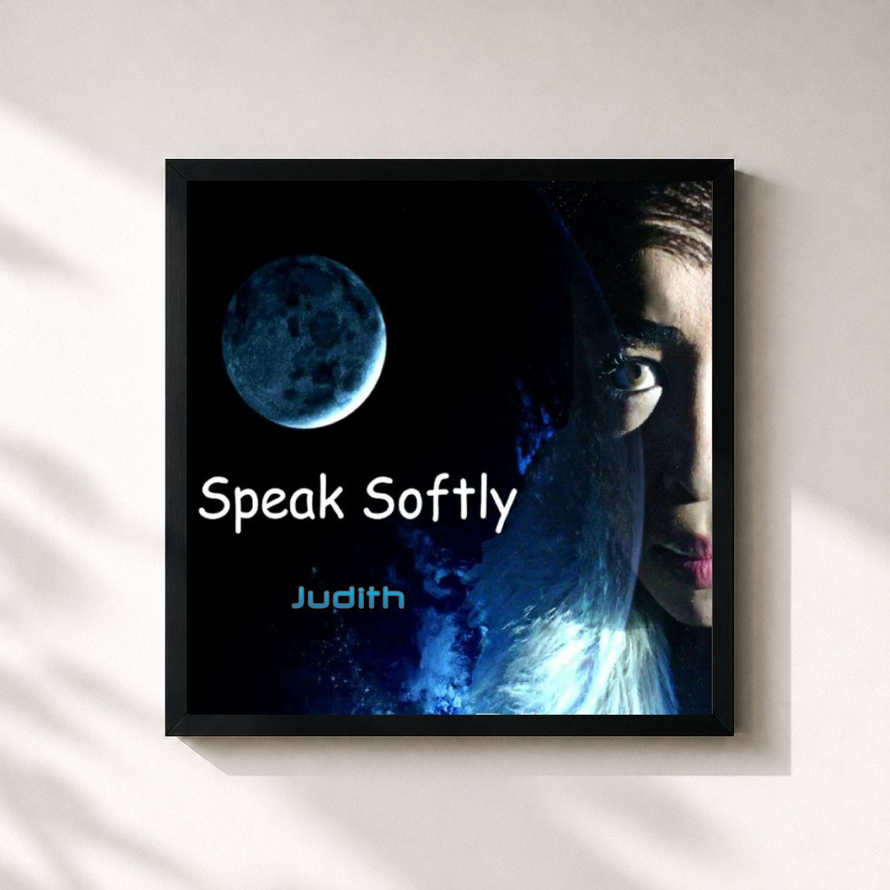 #noir Tableau carré de l'album Speak Softly de Judith, cadre noir 32x32 cm