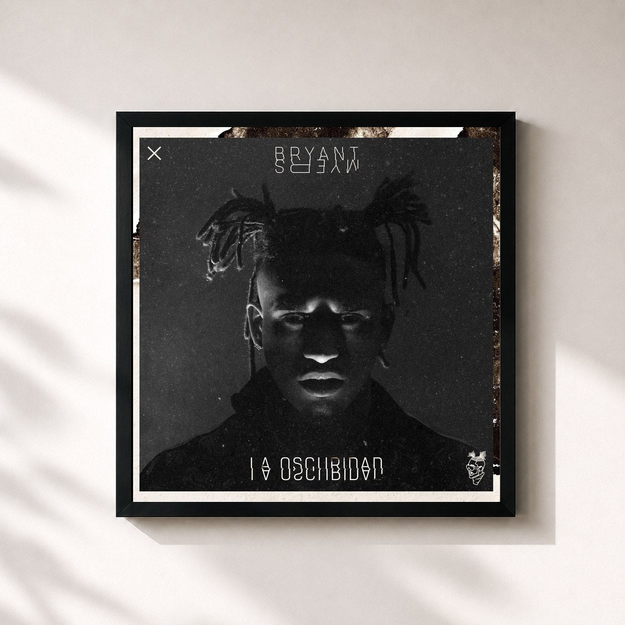 #noir Tableau carré de l'album La Oscuridad de Bryant Myers, cadre noir 32x32 cm
