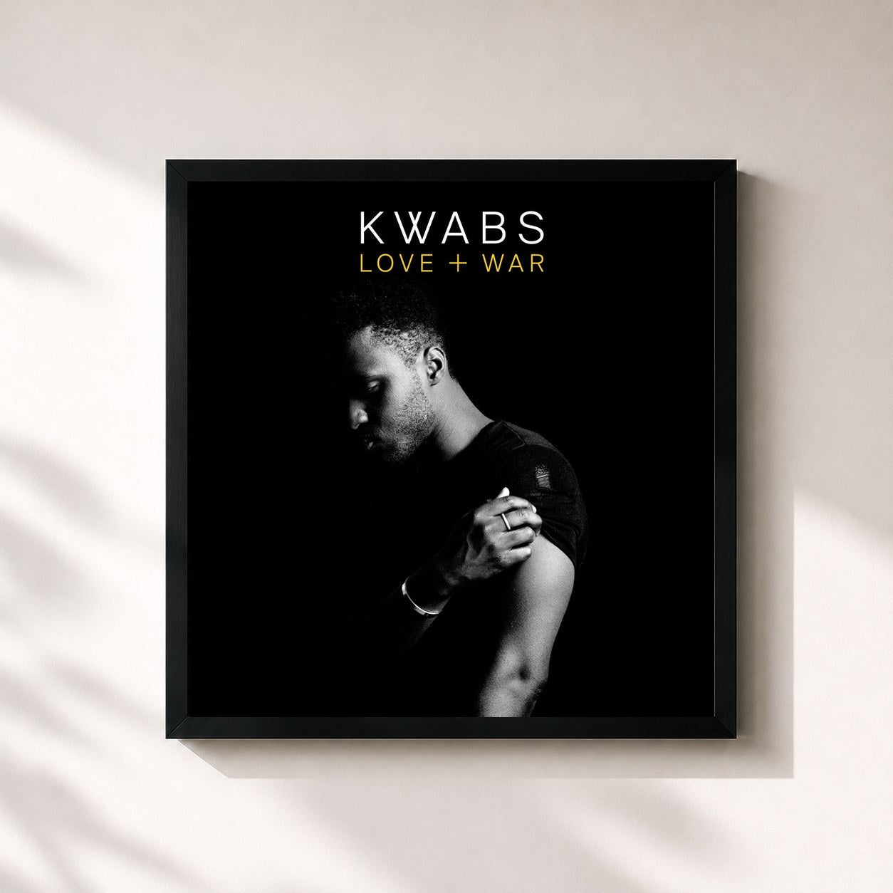 #noir Tableau carré de l'album Love + War de Kwabs, cadre noir 32x32 cm