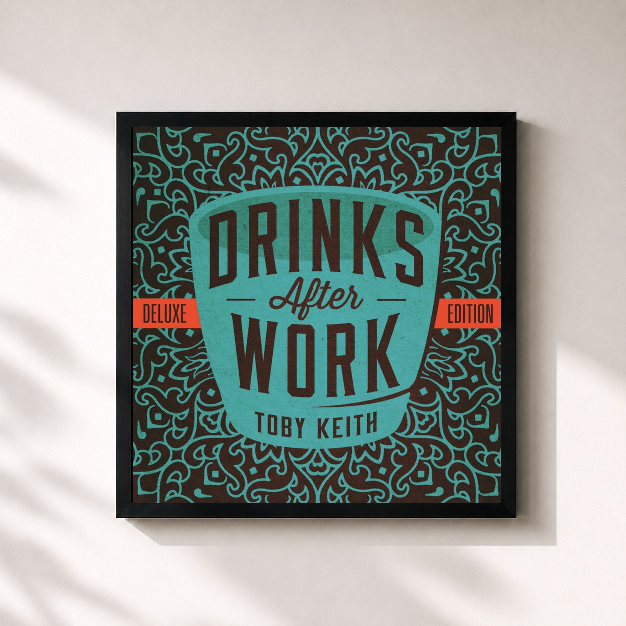 #noir Tableau carré de l'album Drinks After Work de Toby Keith, cadre noir 32x32 cm