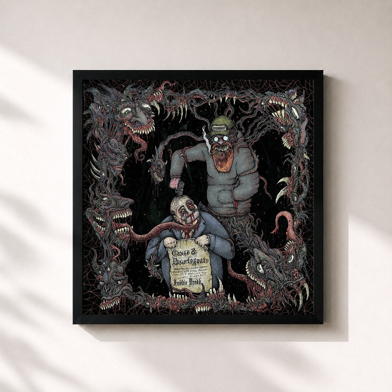 #noir Tableau carré de l'album Cease & Disintegrate de Freddie Dredd, cadre noir 32x32 cm