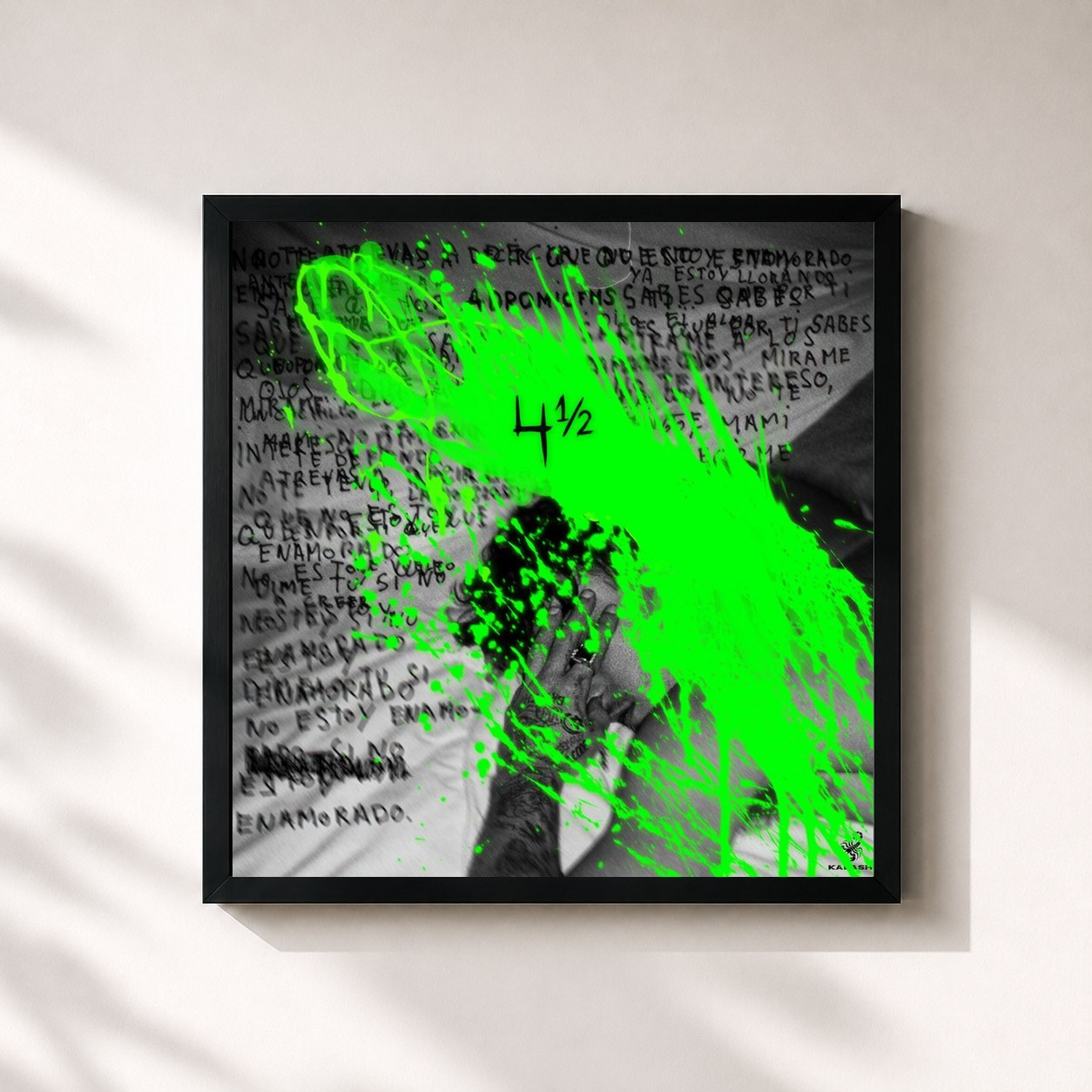 #noir Tableau carré de l'album #A.D.R.O.M.I.C.F.M.S. 4 1/2 de Yung Beef, cadre noir 32x32 cm