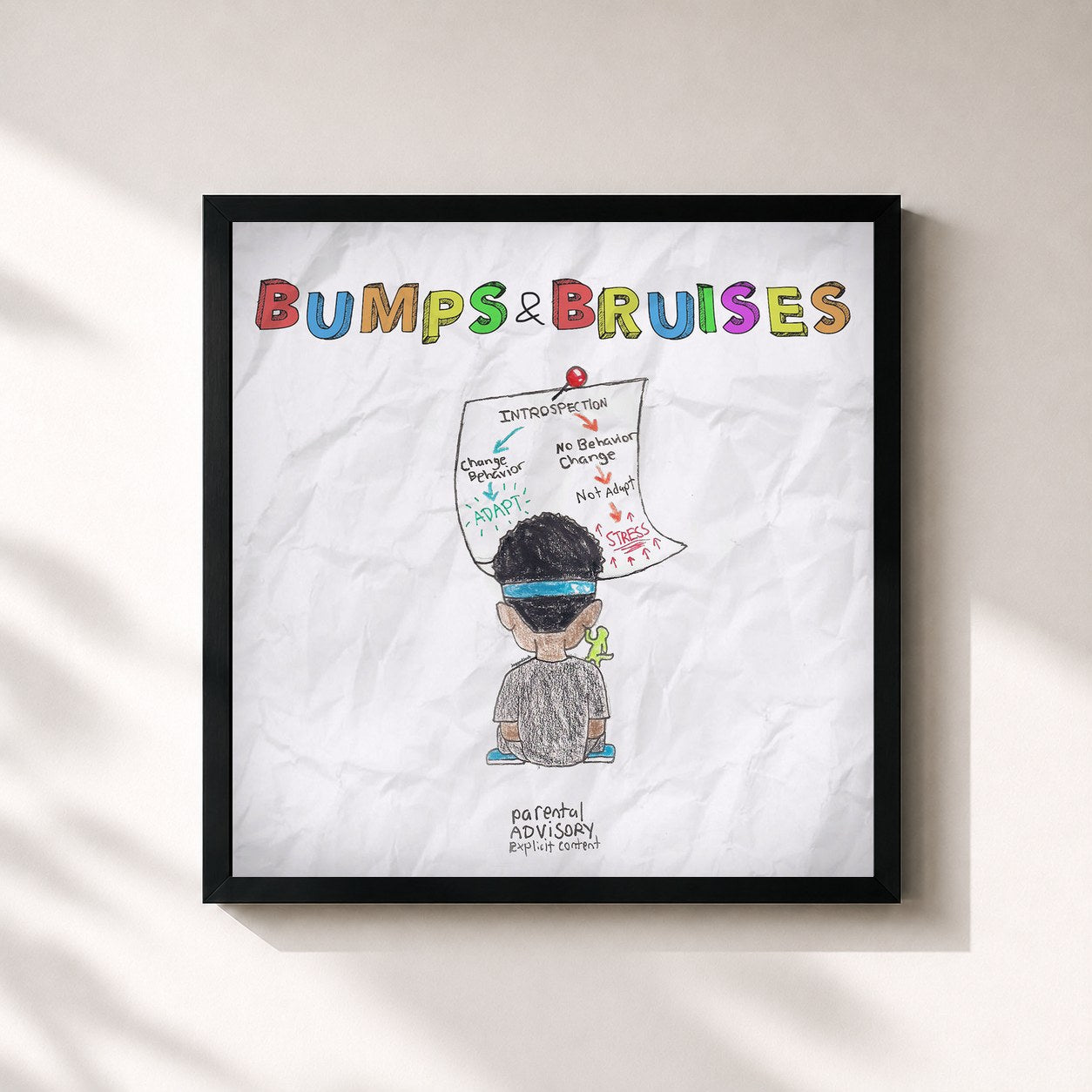 #noir Tableau carré de l'album Bumps & Bruises de Ugly God, cadre noir 32x32 cm