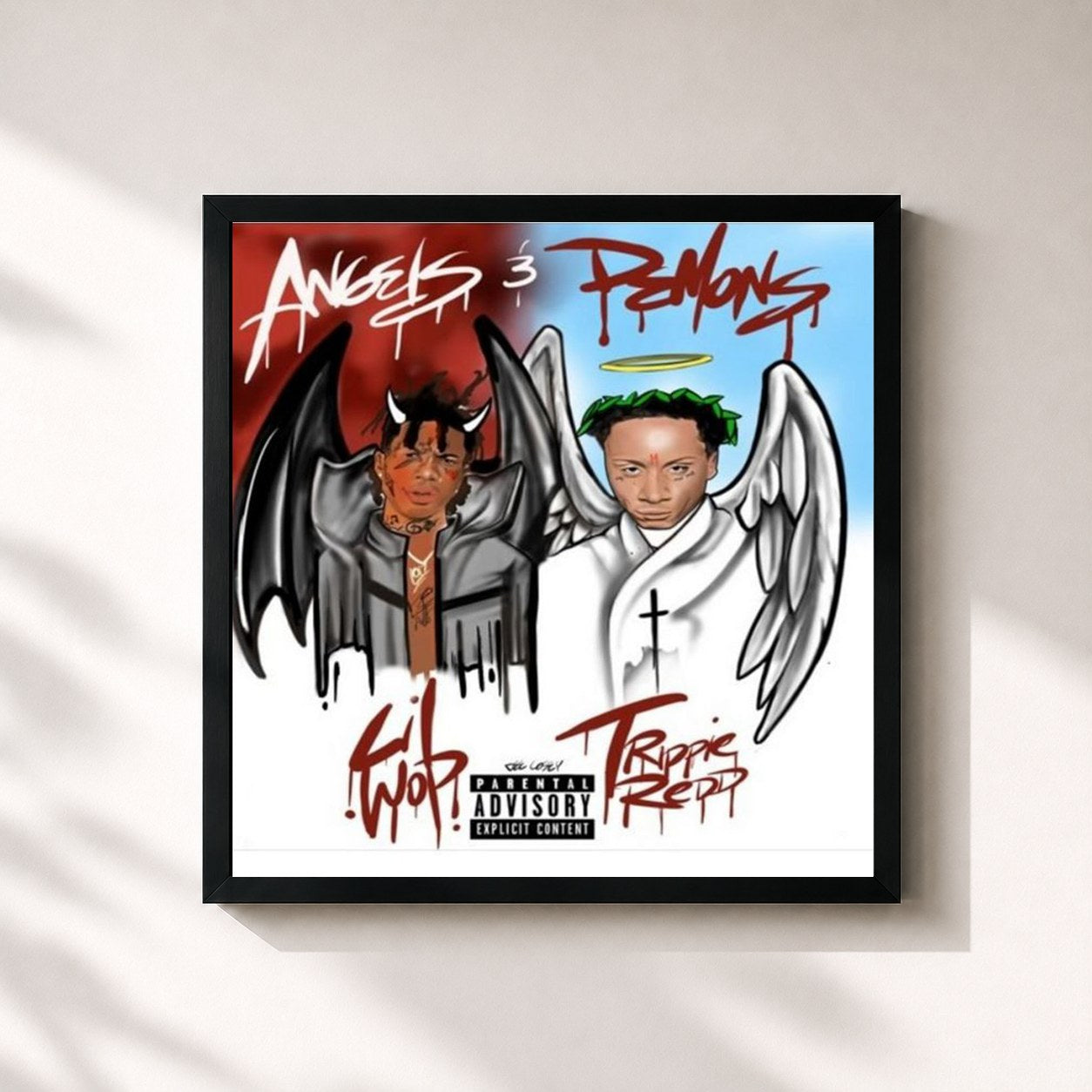 #noir Tableau carré de l'album Angels & Demons de Trippie Redd, cadre noir 32x32 cm
