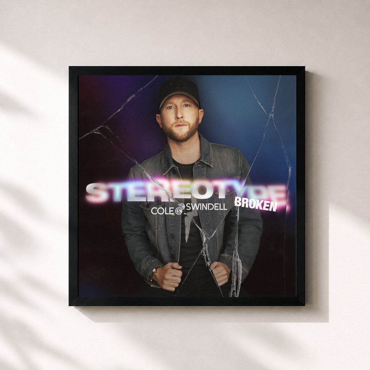 #noir Tableau carré de l'album Stereotype Broken de Cole Swindell, cadre noir 32x32 cm