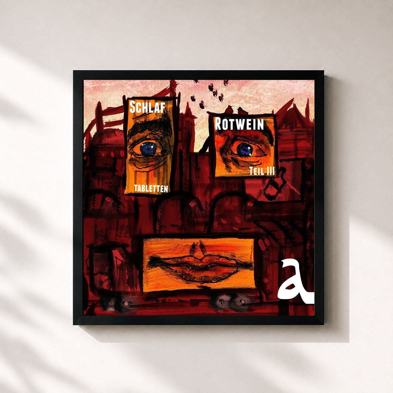 #noir Tableau carré de l'album Schlaftabletten, Rotwein III de Alligatoah, cadre noir 32x32 cm
