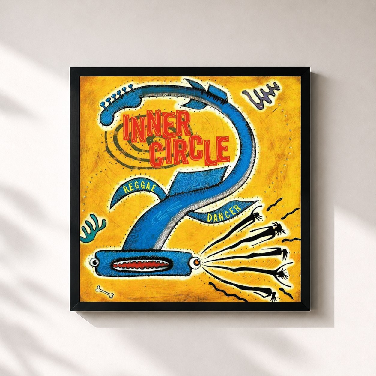 #noir Tableau carré de l'album Reggae Dancer de Inner Circle, cadre noir 32x32 cm