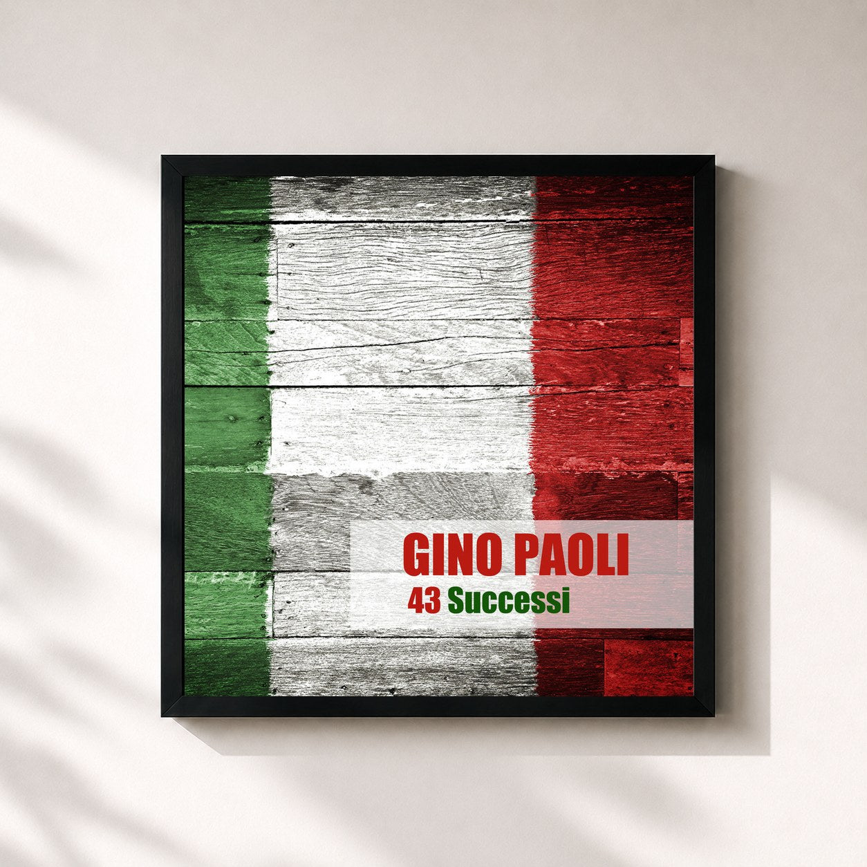 #noir Tableau carré de l'album 43 Successi de Gino Paoli, cadre noir 32x32 cm