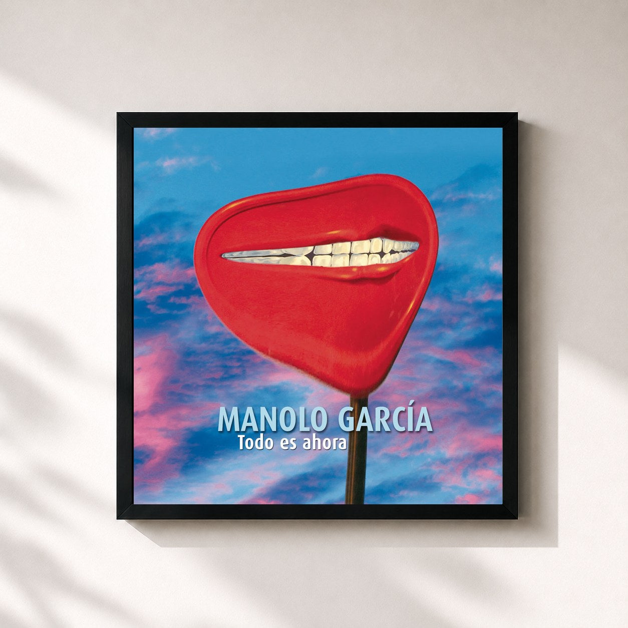 #noir Tableau carré de l'album Todo Es Ahora de Manolo García, cadre noir 32x32 cm