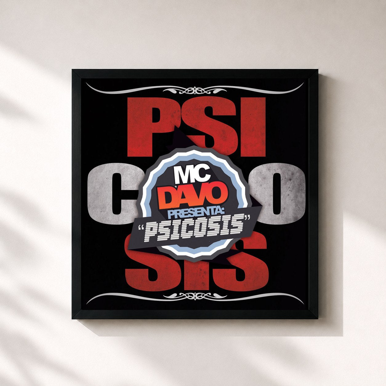 #noir Tableau carré de l'album Psicosis de MC Davo, cadre noir 32x32 cm