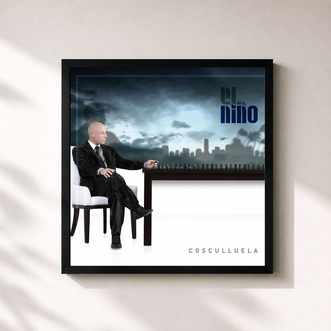 #noir Tableau carré de l'album El Niño de Cosculluela, cadre noir 32x32 cm
