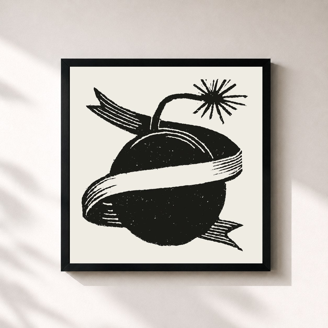 #noir Tableau carré de l'album Ribbon Around The Bomb de Blossoms, cadre noir 32x32 cm