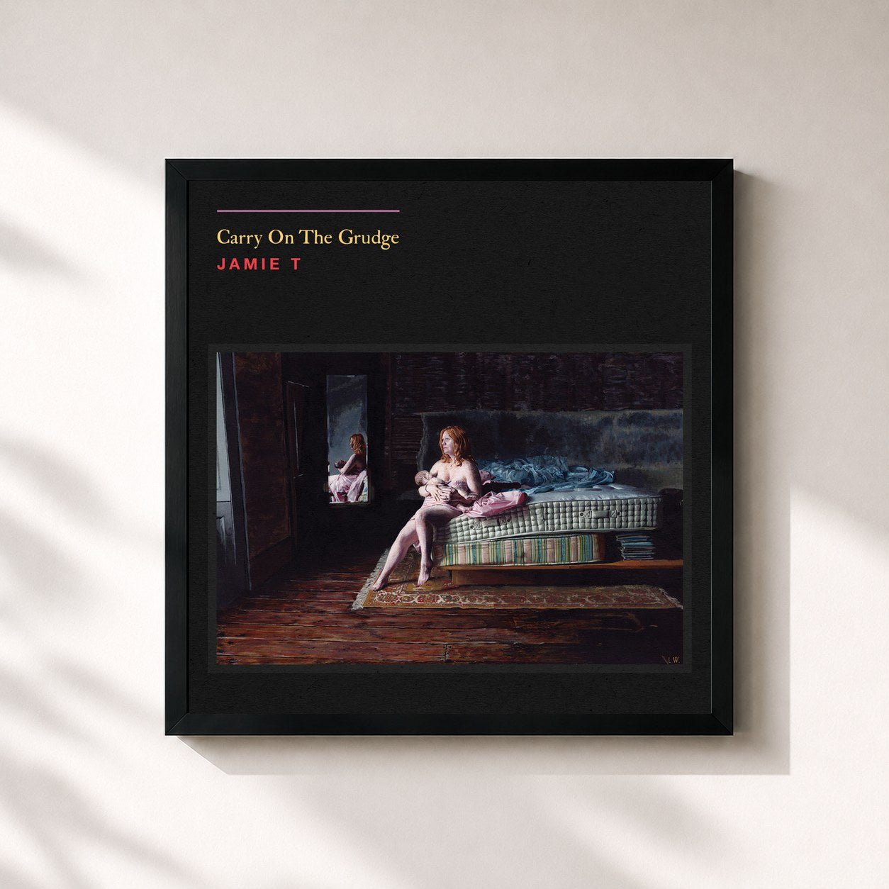 #noir Tableau carré de l'album Carry On The Grudge de Jamie T, cadre noir 32x32 cm