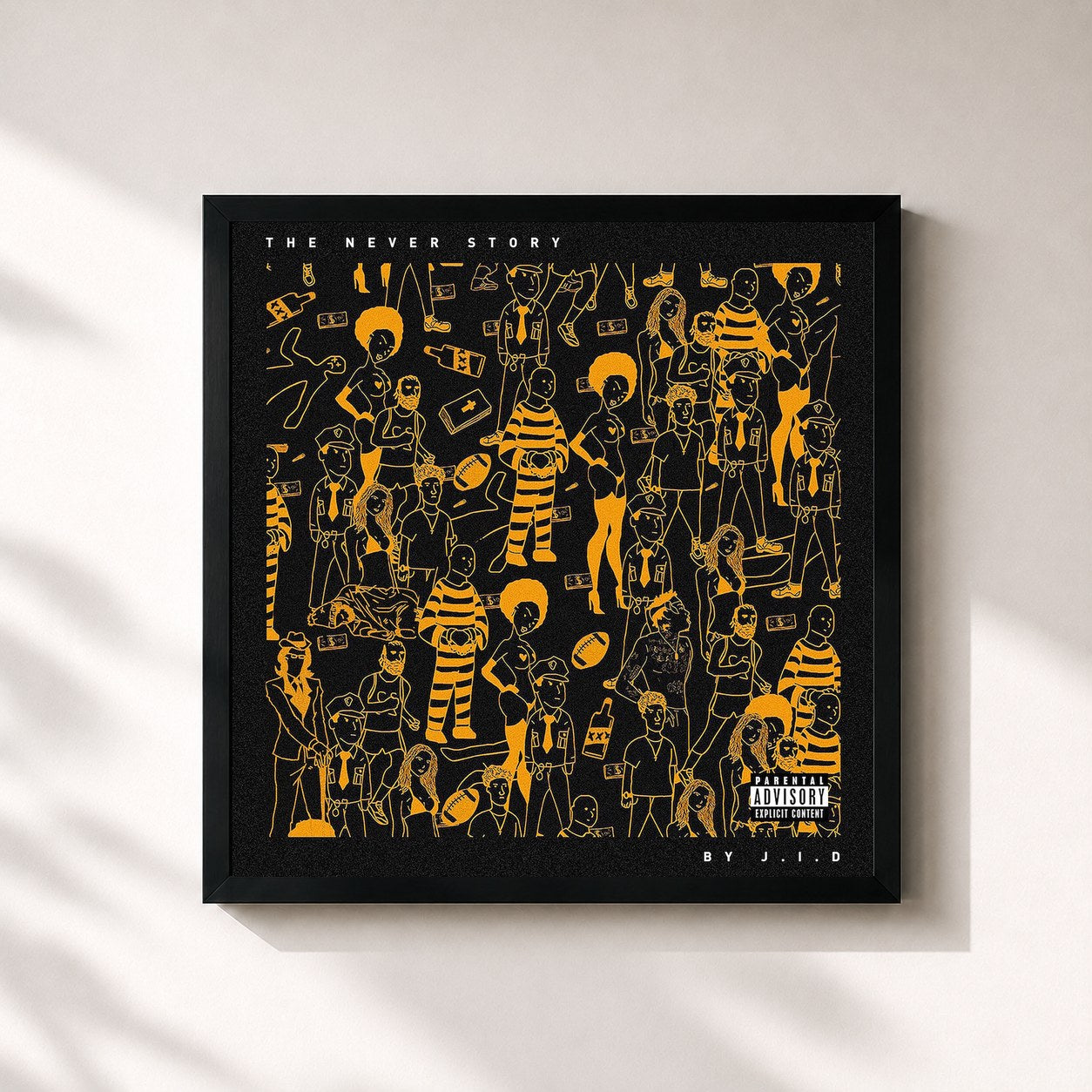 #noir Tableau carré de l'album The Never Story de JID, cadre noir 32x32 cm