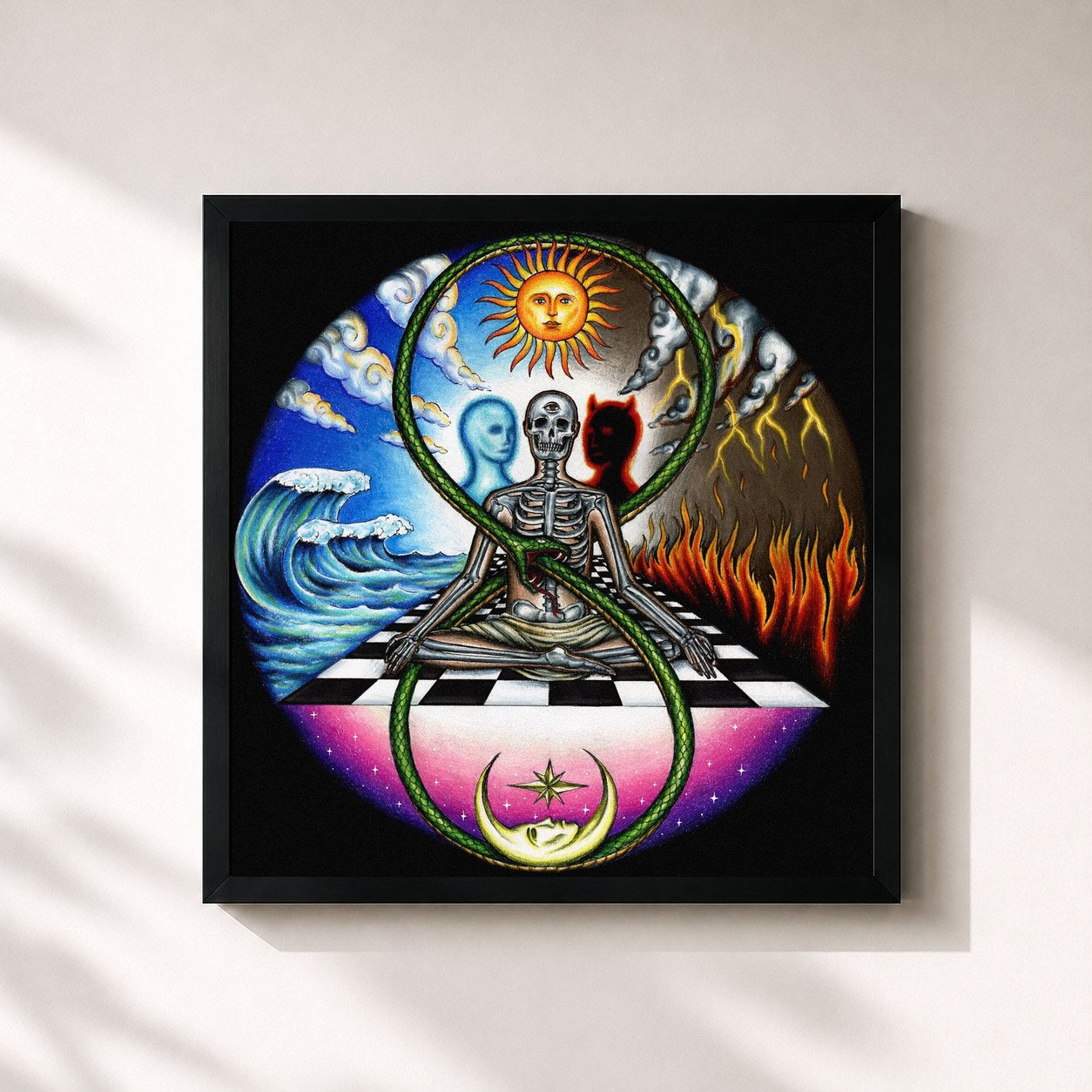 #noir Tableau carré de l'album Comfort In Chaos de John Summit, cadre noir 32x32 cm