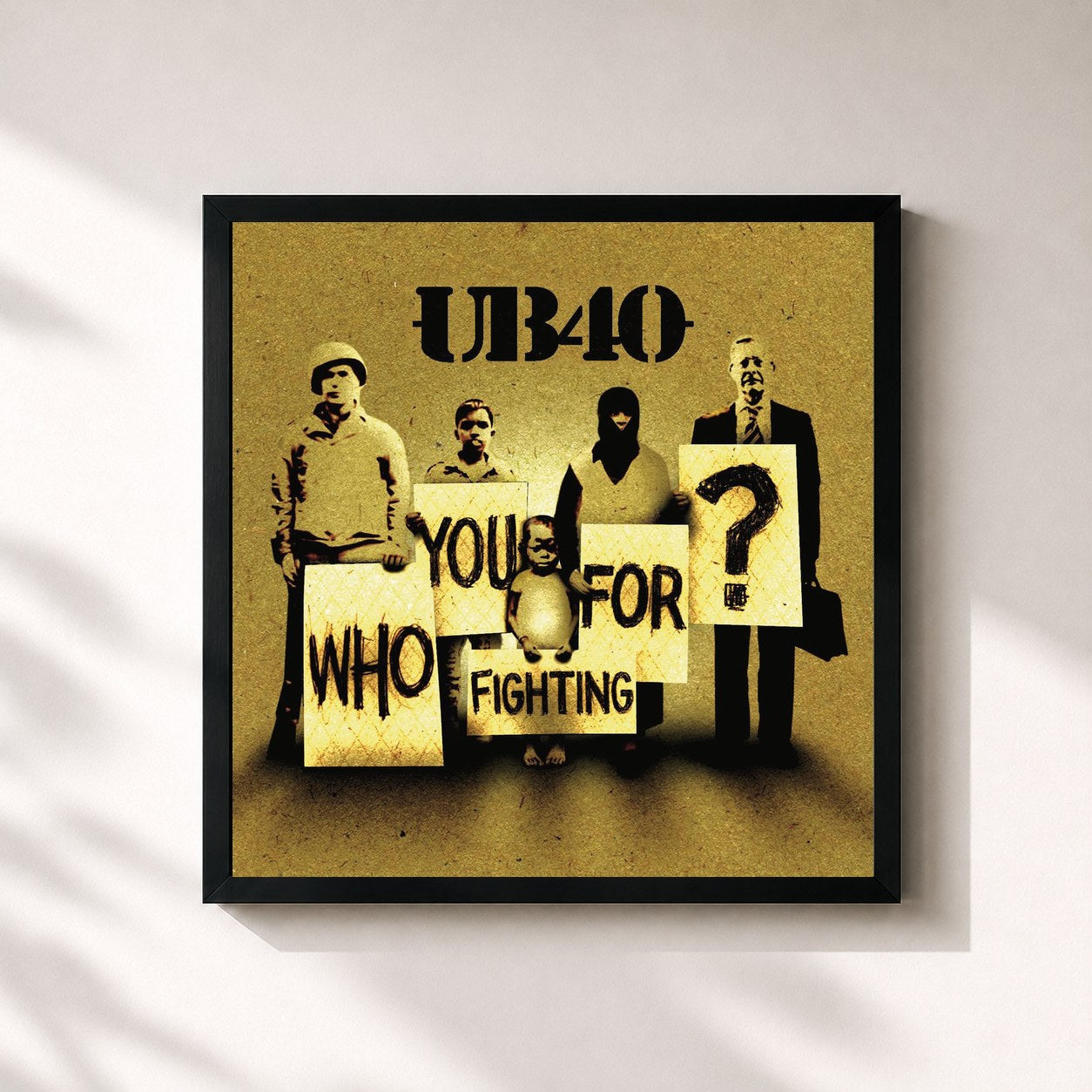 #noir Tableau carré de l'album Who You Fighting For de UB40, cadre noir 32x32 cm