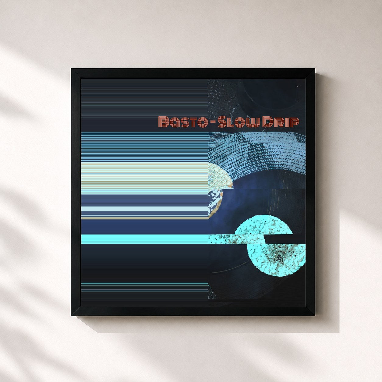 #noir Tableau carré de l'album Slow Drip de Basto, cadre noir 32x32 cm