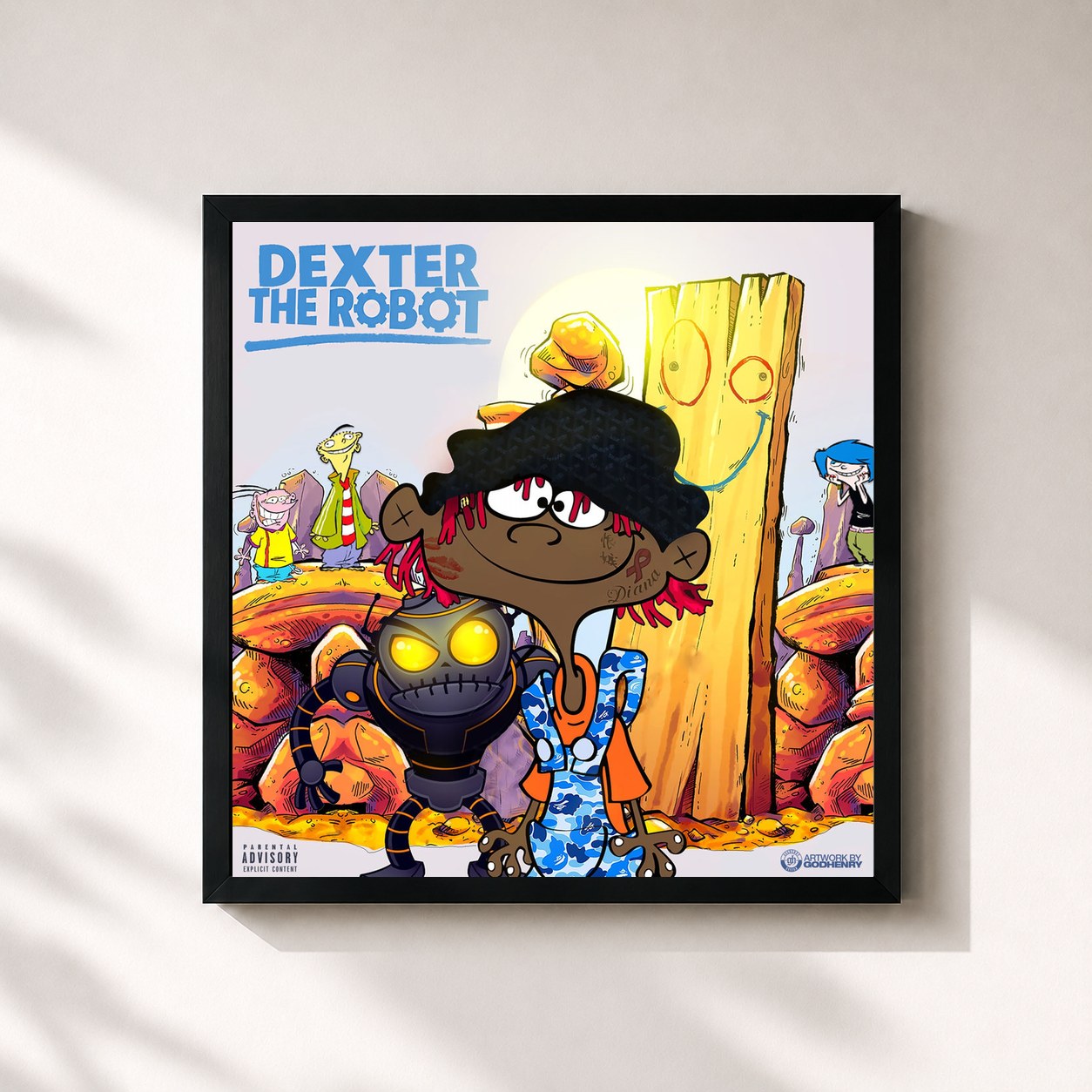 #noir Tableau carré de l'album Dexter the Robot de Famous Dex, cadre noir 32x32 cm
