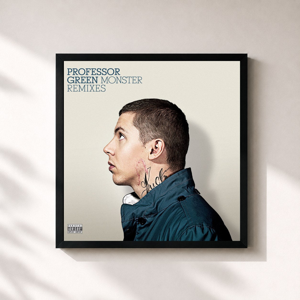 #noir Tableau carré de l'album Monster (The Remixes) de Professor Green, cadre noir 32x32 cm