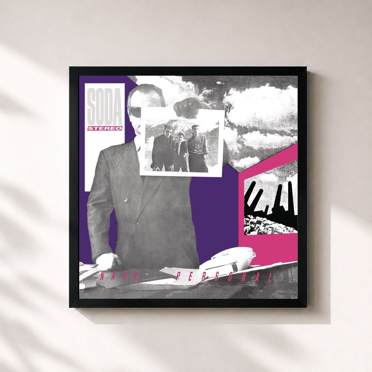 #noir Tableau carré de l'album Nada Personal de Soda Stereo, cadre noir 32x32 cm