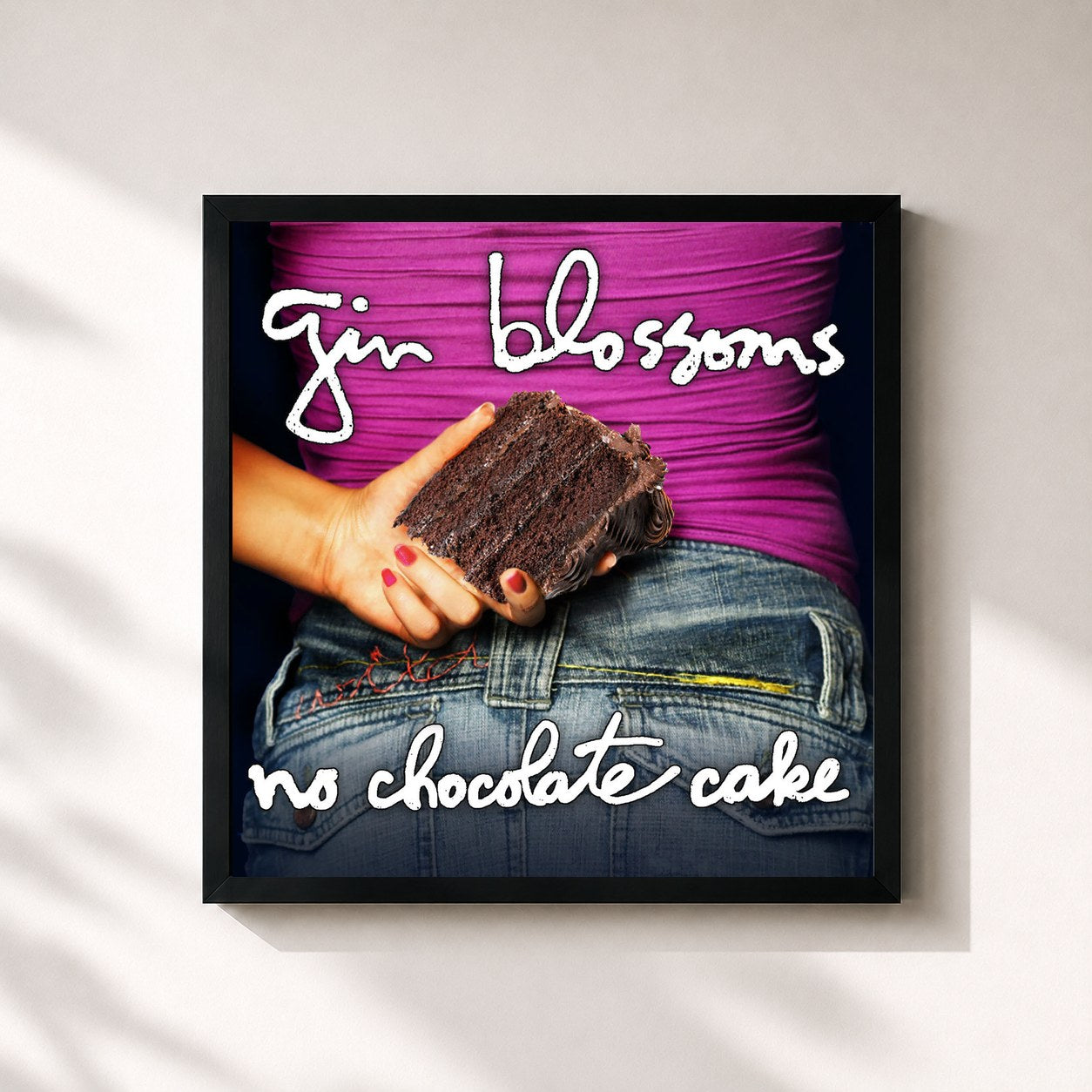 #noir Tableau carré de l'album No Chocolate Cake de Gin Blossoms, cadre noir 32x32 cm