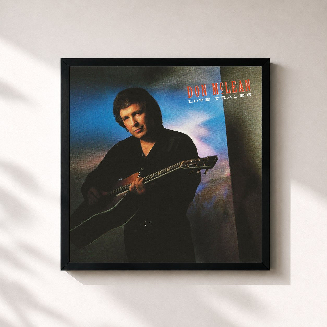 #noir Tableau carré de l'album Love Tracks de Don McLean, cadre noir 32x32 cm