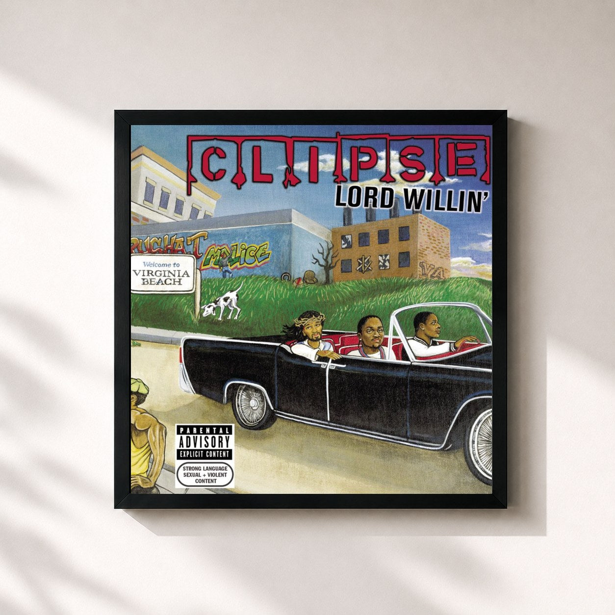 #noir Tableau carré de l'album Lord Willin' de Clipse, cadre noir 32x32 cm