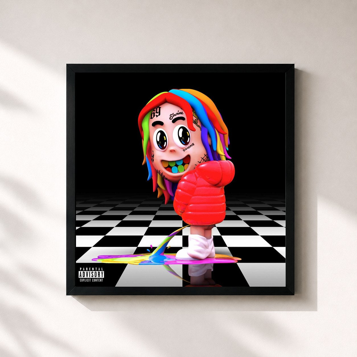 #noir Tableau carré de l'album DUMMY BOY (Revised) de 6IX9INE, cadre noir 32x32 cm