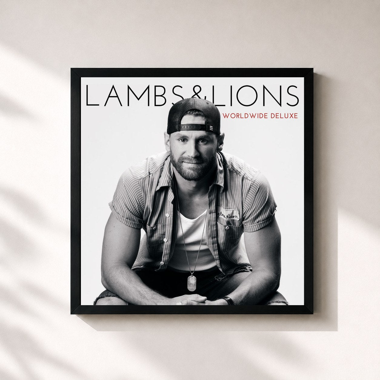 #noir Tableau carré de l'album Lambs & Lions (Worldwide Deluxe) de Chase Rice, cadre noir 32x32 cm