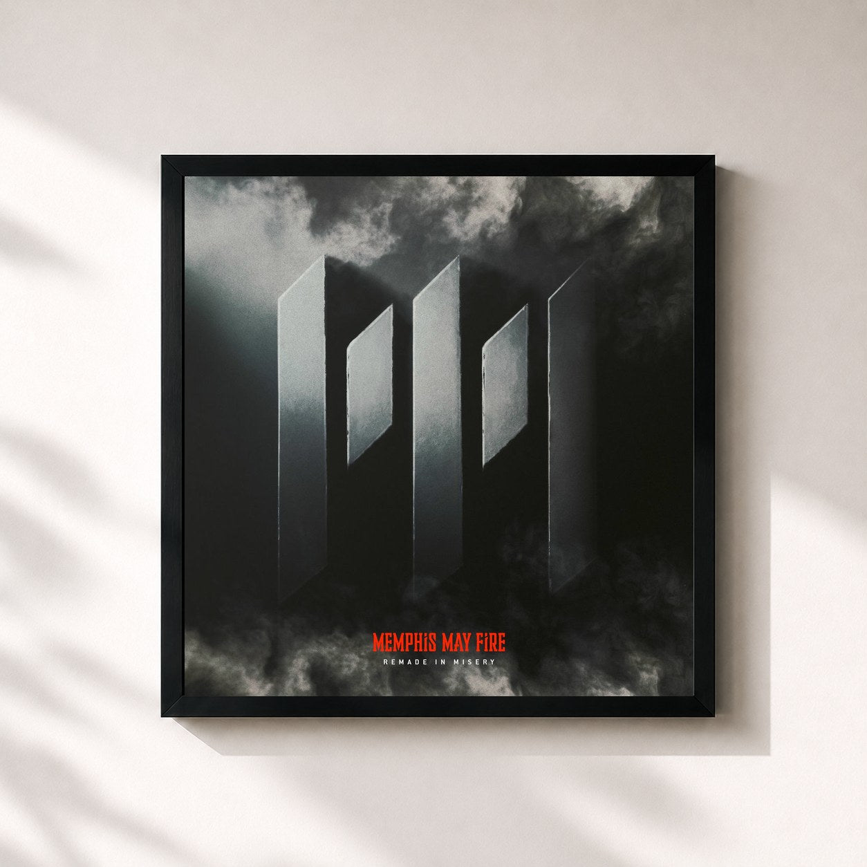 #noir Tableau carré de l'album Remade In Misery de Memphis May Fire, cadre noir 32x32 cm