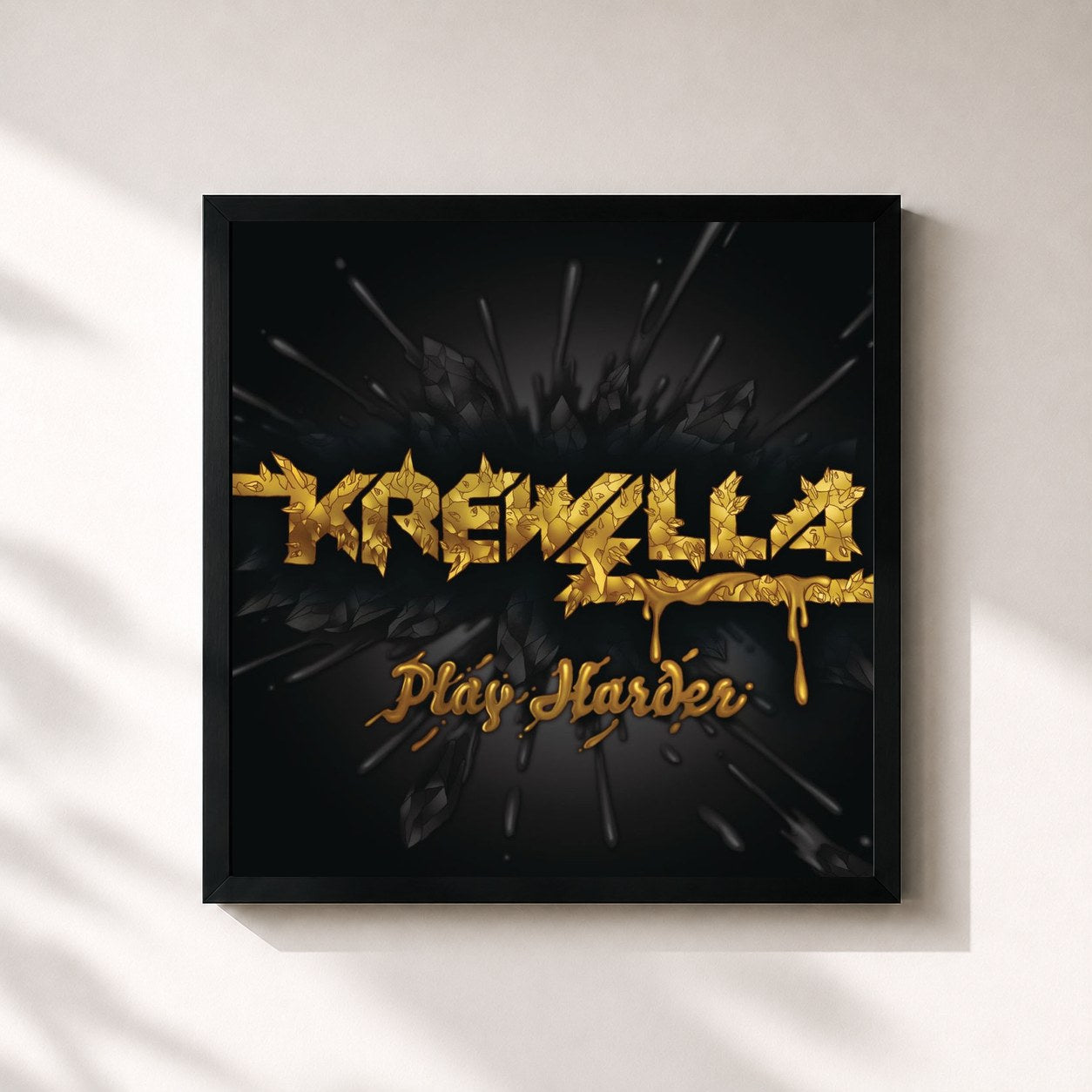 #noir Tableau carré de l'album PLAY HARDER REMIX EP de Krewella, cadre noir 32x32 cm